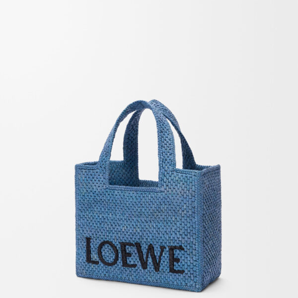 LOEWE Mini Loewe Font Tote In Raffia, view 2