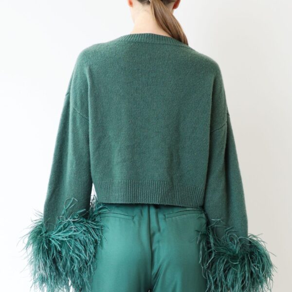 LaPointe Cashmere Cropped V Neck Sweater With Feathers, view 3