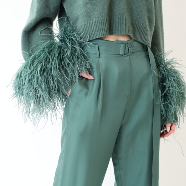 LaPointe Cashmere Cropped V Neck Sweater With Feathers, view 4