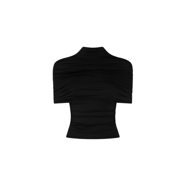 Lapointe Jersey Mock Neck Ruched Top