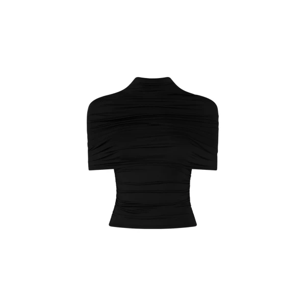 Lapointe Jersey Mock Neck Ruched Top