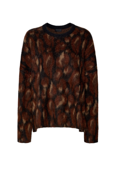 Lapointe Leopard Jacquard Crew Neck Sweater