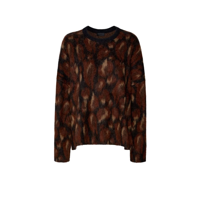 Lapointe Leopard Jacquard Crew Neck Sweater