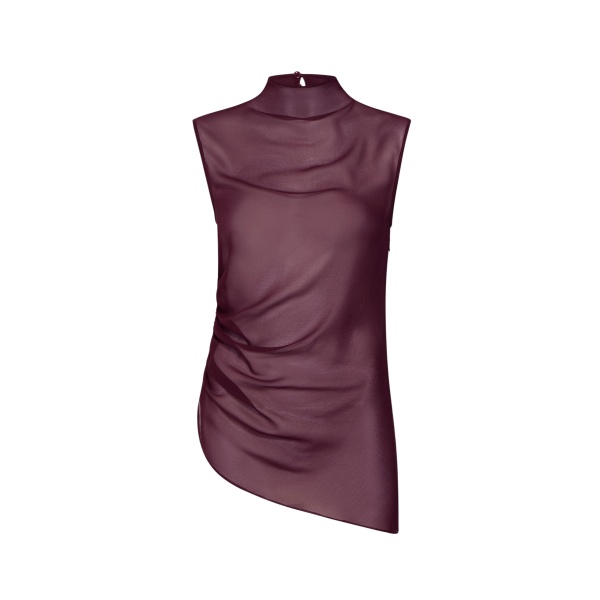 Lapointe Lightweight Georgette Mock Neck Ruched Top