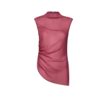 Lapointe Lightweight Georgette Mock Neck Ruched Top