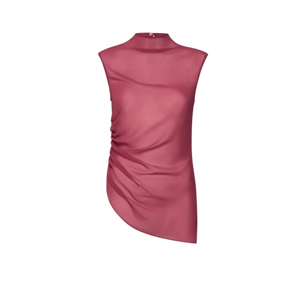 Lapointe Lightweight Georgette Mock Neck Ruched Top