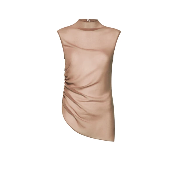 Lapointe Lightweight Georgette Mock Neck Ruched Top