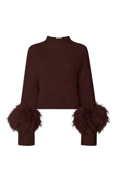 Lapointe Merino Mock Neck Sweater With Feathers