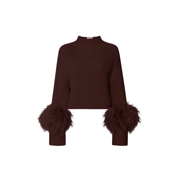 Lapointe Merino Mock Neck Sweater With Feathers