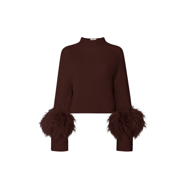 Lapointe Merino Mock Neck Sweater With Feathers