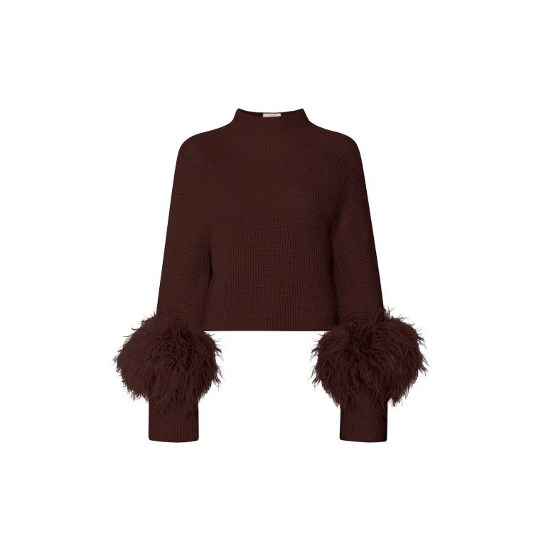 Lapointe Merino Mock Neck Sweater With Feathers
