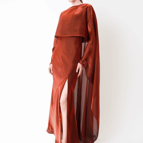 LaPointe Metallic Organza Layered Gown With Cape, view 2