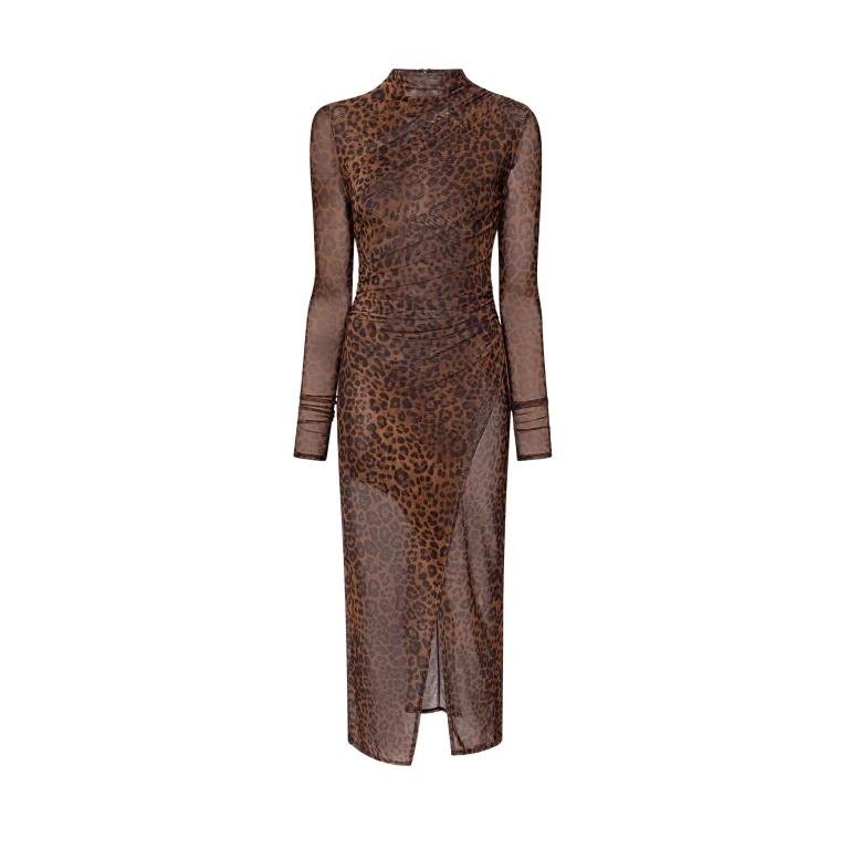 Lapointe Printed Mesh Draped Midi Dress