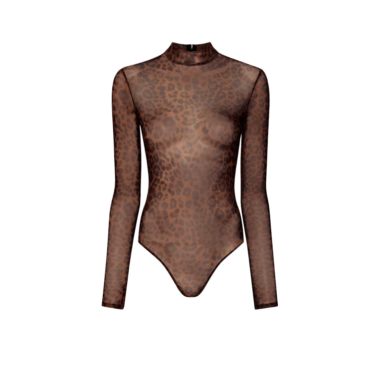Lapointe Printed Mesh Mock Neck Bodysuit