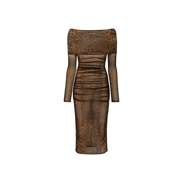 Lapointe Printed Mesh Off Shoulder Midi Dress
