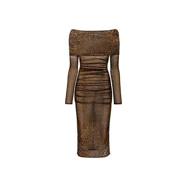 Lapointe Printed Mesh Off Shoulder Midi Dress