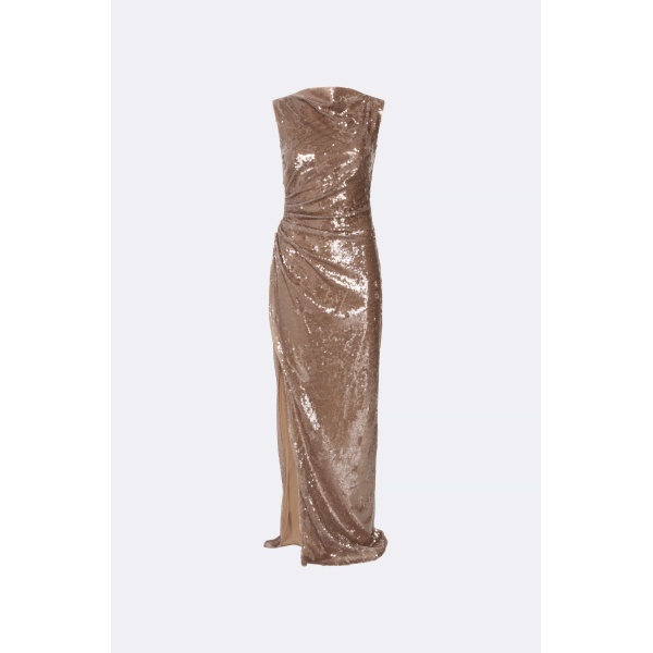 Lapointe Sheer Sequin Ruched Gown With Slit