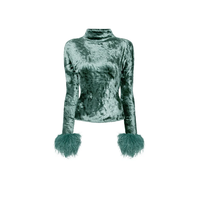 Lapointe Velvet Dolman Top With Feathers