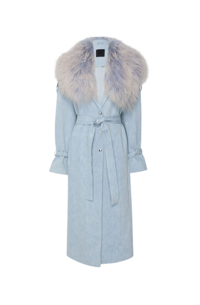 Lapointe Washed Denim Relaxed Trench With Mongolian