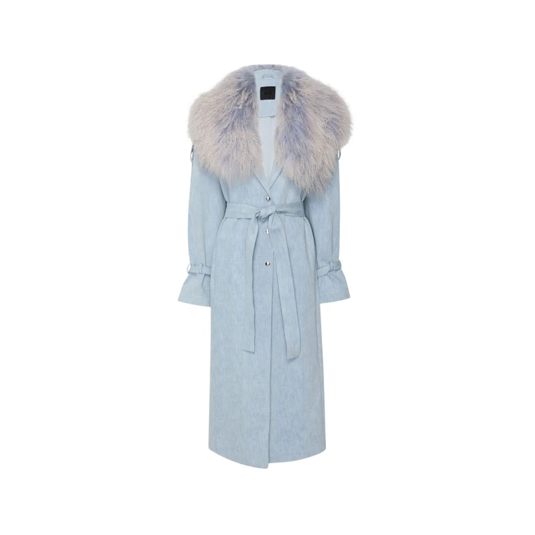 Lapointe Washed Denim Relaxed Trench With Mongolian