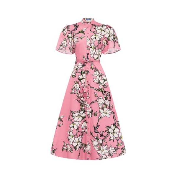 Leo Lin Pink Dresses Soft pink and ivory magnolias scattered across a gentle base. Light