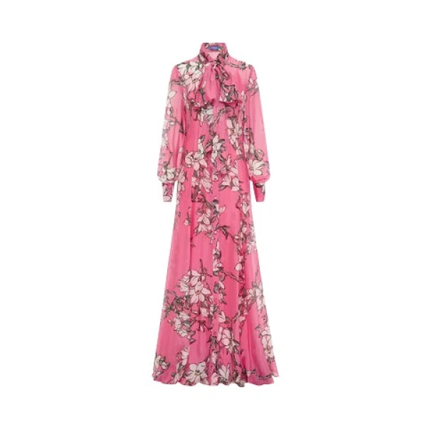 Leo Lin Pink Dresses Soft pink and ivory magnolias scattered across a gentle base. Light
