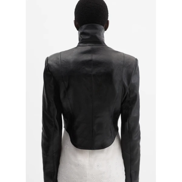 Magda Butrym Curved Hem Leather Jacket In Black