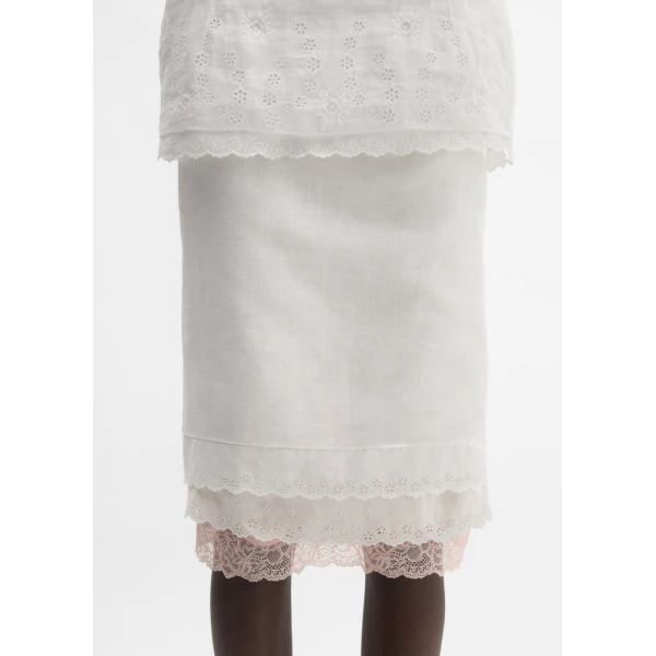 Magda Butrym Layered Pencil Skirt With Lace Trim In White