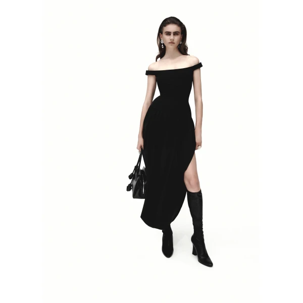 Magda Butrym Long Off-Shoulder Draped Dress In Black