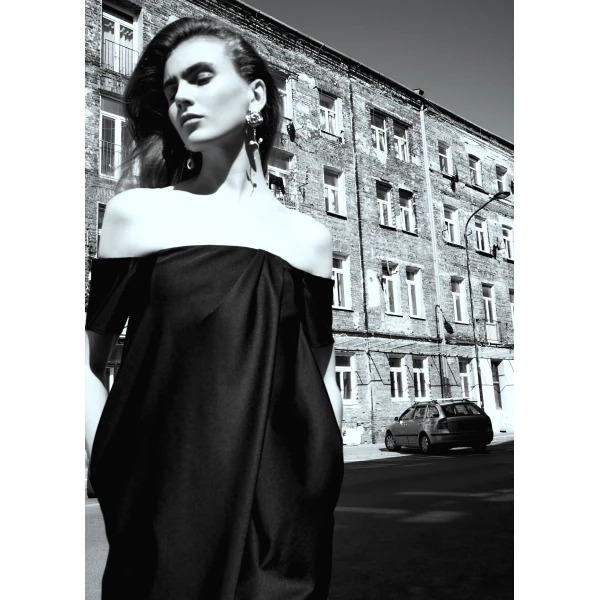 Magda Butrym Long Off-Shoulder Wool And Silk Dress In Black