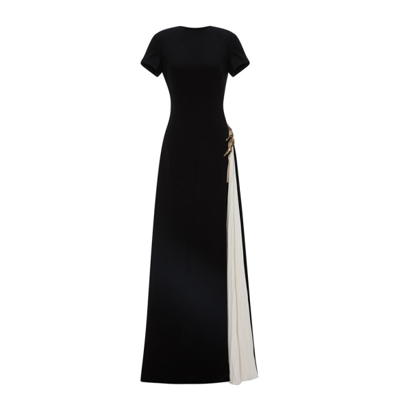 Marmar Halim A-Line Crepe Dress With Hand Pleated Chiffon Slit And Embroidered Brocard Dresses