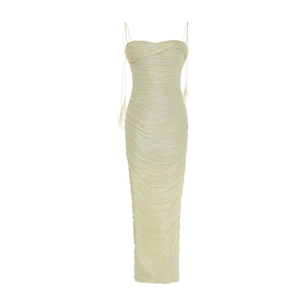 Marmar Halim Beatriz - Strapless Pleated Silk Gown With Corset And Fringe Straps Gowns