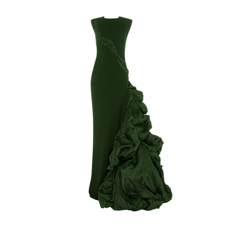 Marmar Halim Black Crepe Dress With Hand Crushed Tafeta Puff Dresses