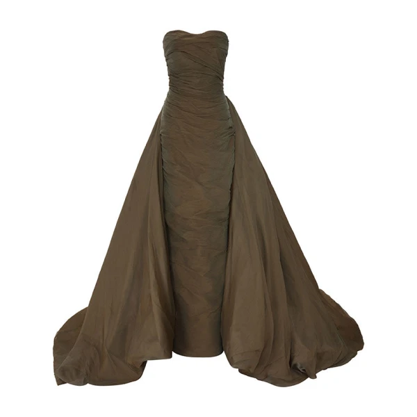 Marmar Halim Draped Silky Chiffon With Detachable Tail Dress Dresses