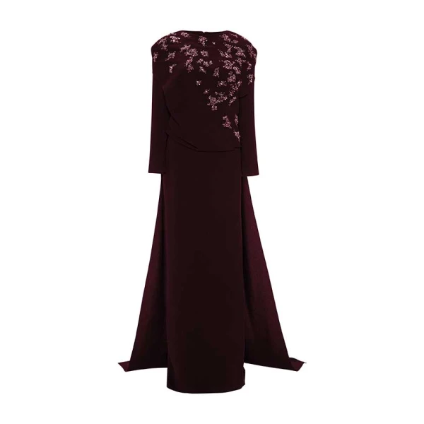Marmar Halim Embodied Long-Sleeve Gown With Cape Gowns