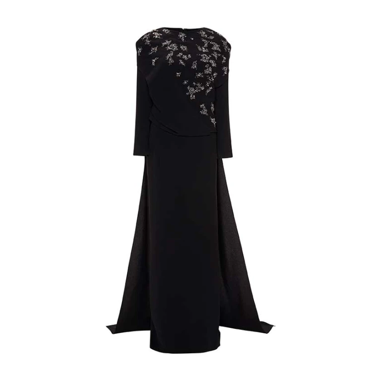 Marmar Halim Embodied Long-Sleeve Gown With Cape Gowns