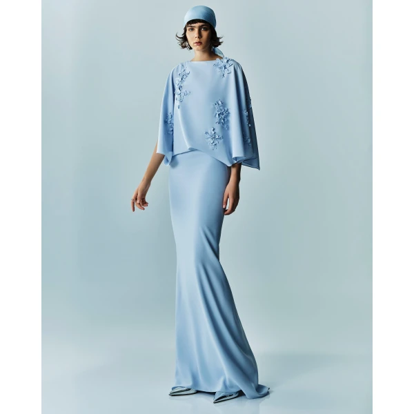 Marmar Halim Floral Appliqued Crepe Cape Gown Gowns