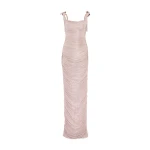 Marmar Halim Hand Pleated Draped Satin-Like Gown With Bow Straps Gowns