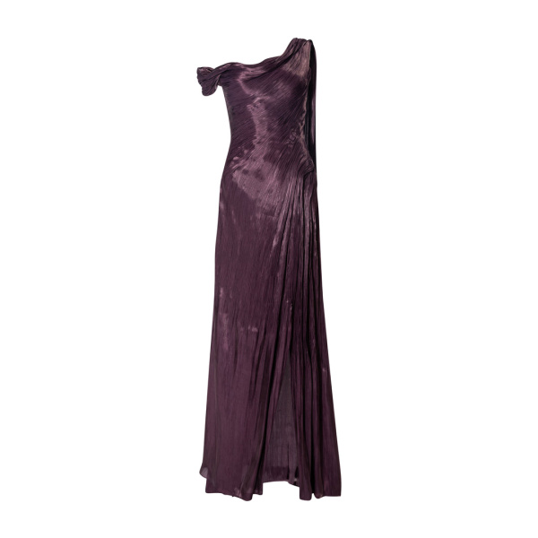 Marmar Halim Hand Pleated Draped Satin-Like Gown With One Shoulder Cape Gowns