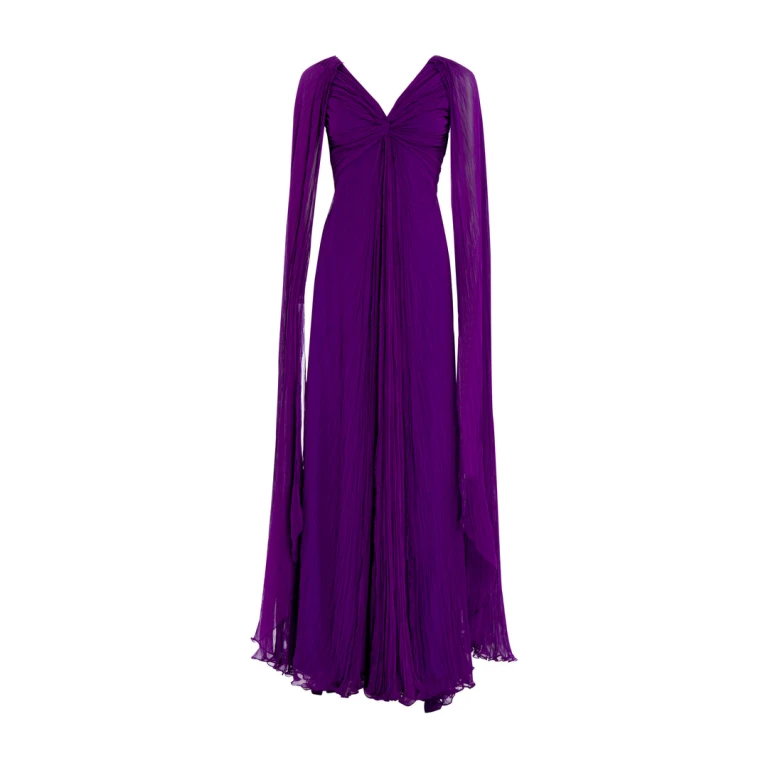 Marmar Halim Hand -Pleated Long Sleeves Georgette Chiffon Gown Gowns