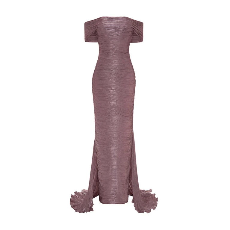 Marmar Halim Hand Pleated Silk With Tail Gown Gowns