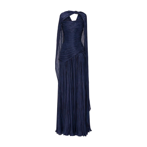 Marmar Halim Hand-Pleated Silky Organza Gown With Cape Gowns