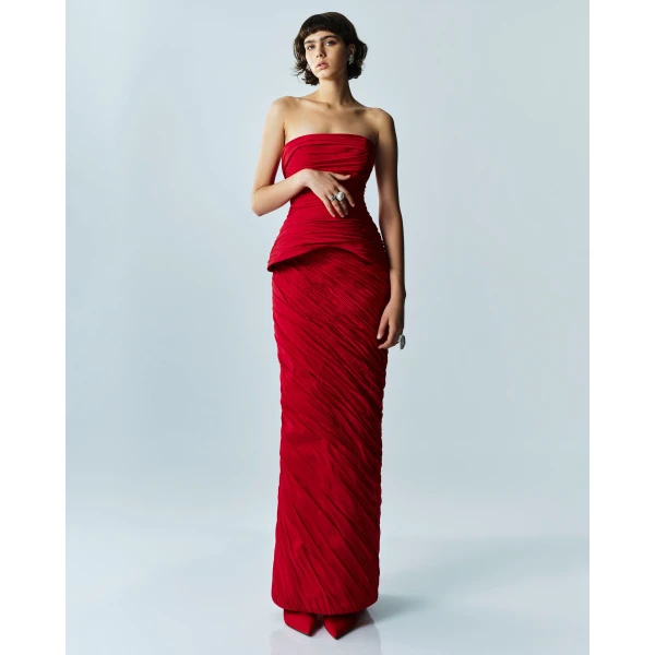 Marmar Halim Hand Pleated Taffeta-Silk Gown Gowns