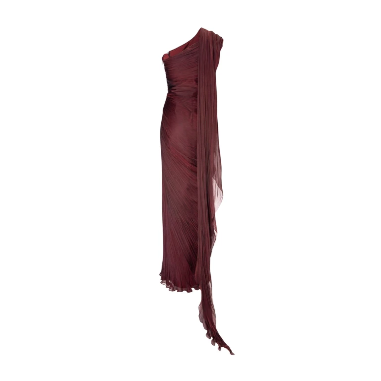 Marmar Halim Hand-Pleated Two Tone Draped Chiffon Gown With Cape Gowns