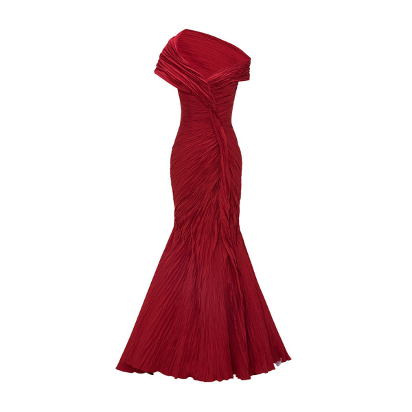 Marmar Halim Off Shoulder Fishcut Pleated Taffeta Dress Dresses