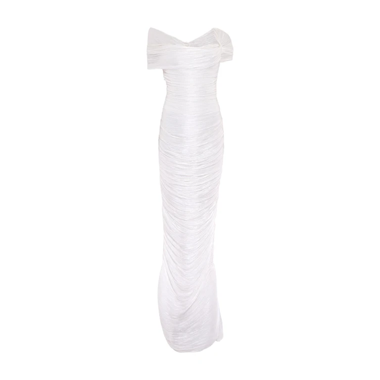 Marmar Halim Off Shoulder Hand Pleated Draped Satin - Like Gown Gowns