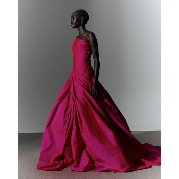 Marmar Halim One Shoulder Draped Tafeta Gown With Slit Gowns