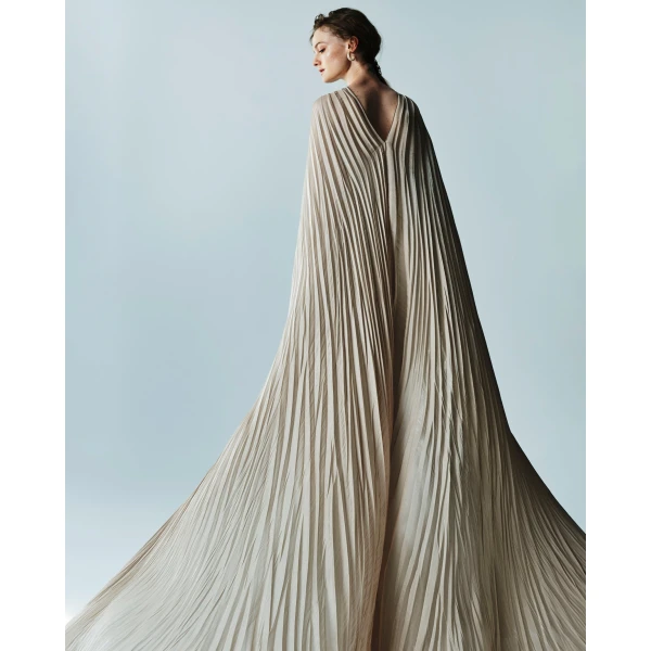 Marmar Halim Pleated Silk Capelet Gown Gowns
