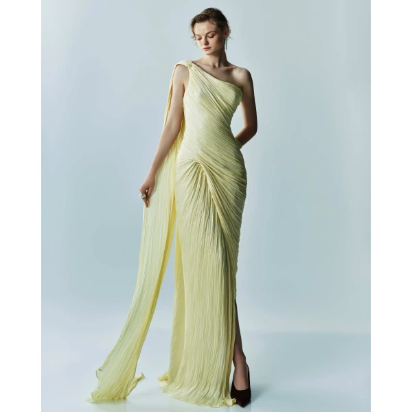 Marmar Halim Single-Shoulder Sash Silk Gown Gowns