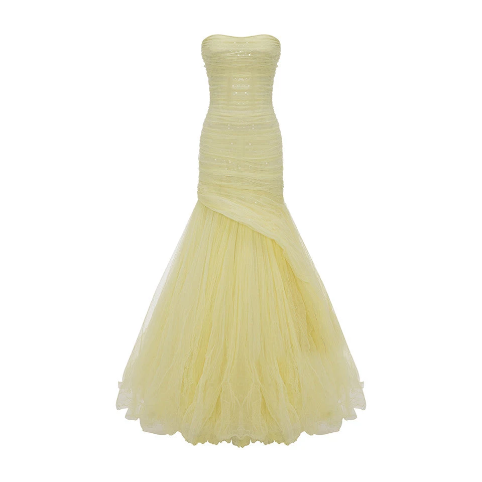 Marmar Halim Straless Fish Cut Tulle Draped Dress With Embroidered Sequin Dresses Marmar Halim Straless Fish Cut Tulle Draped Dress With Embroidered Sequin Dresses